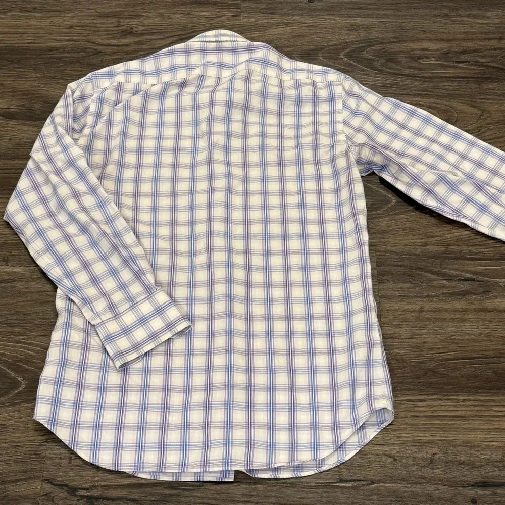 Banana Republic Men’s Non-Iron Slim‎ Fit Purple Blue Plaid Long Sleeve XS Shirt